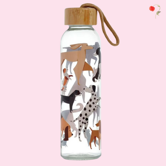 Dog Print Glass Water Bottle