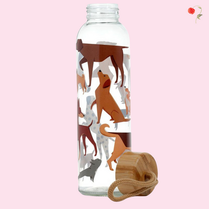 Dog Print Glass Water Bottle