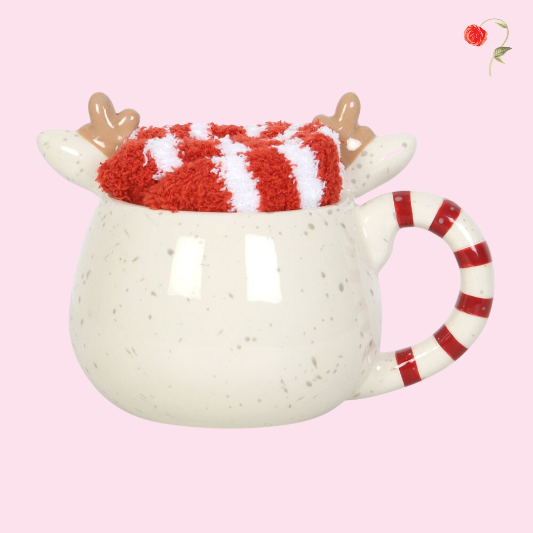 White Reindeer Mug and Socks Set