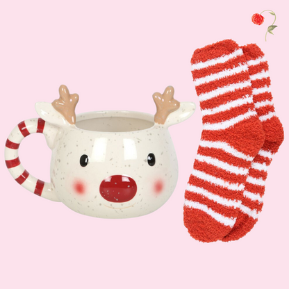 White Reindeer Mug and Socks Set